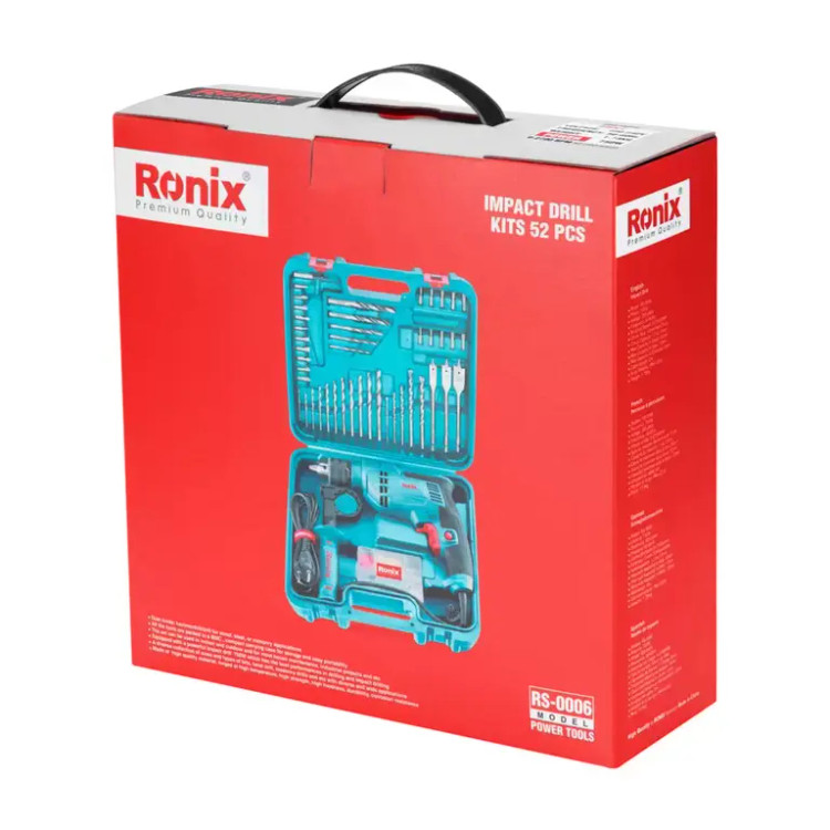کیت دریل چکشی برقی 750 وات 52 پارچه RS-0006 رونیکس همراه با گارانتی 12 ماهه شرکت رونیکس