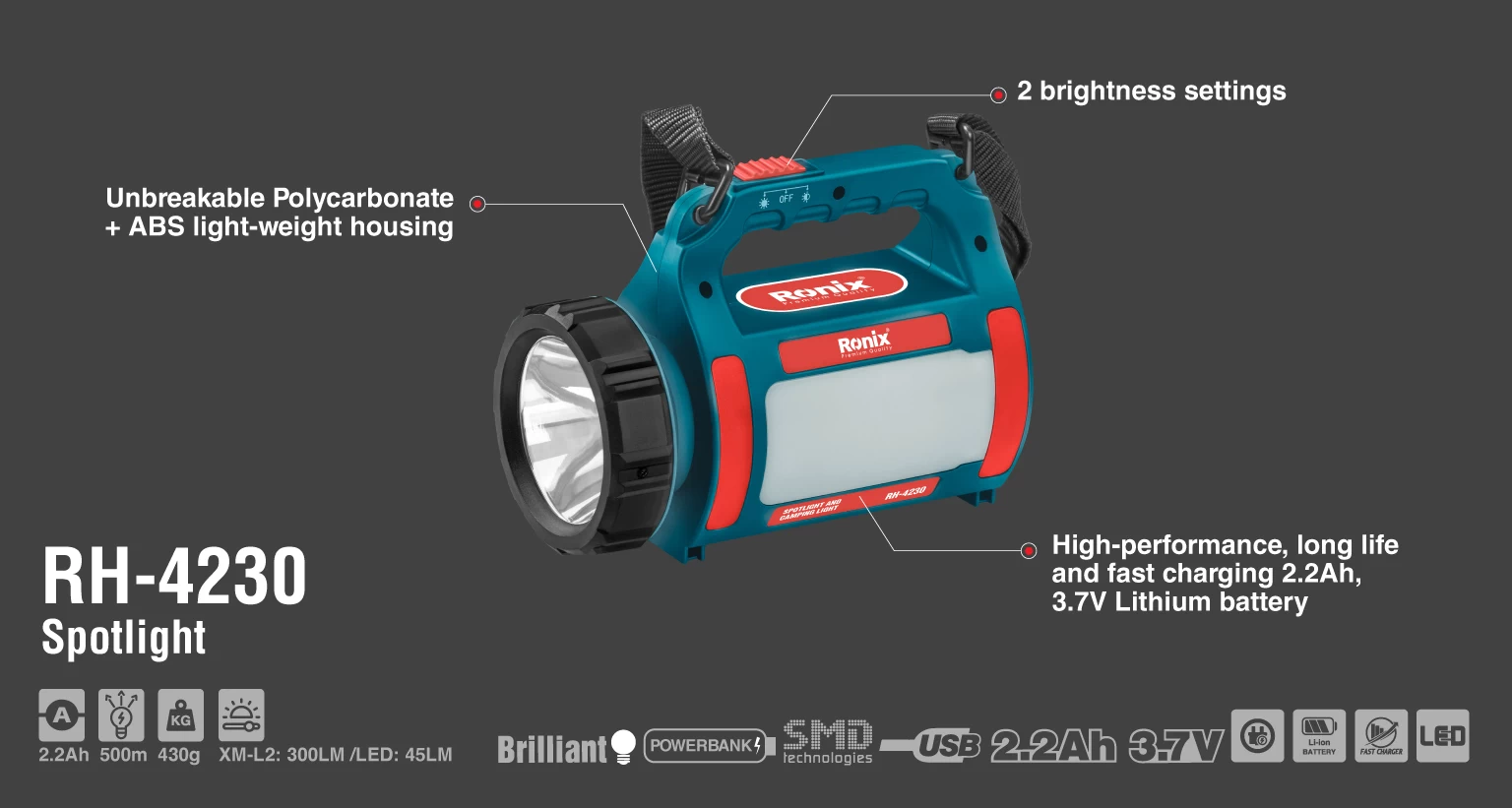 نورافکن شارژی BRILIANT رونیکس مدل RH-4230